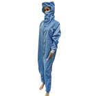 Μπλε φόρμα Jumpsuit αποστειρωμένων δωματίων 5mm Gird Washable χωρίς σκόνη αντιστατική με την κουκούλα