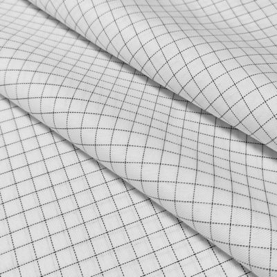 Λευκό 7MM Grid 65% Πολυέστερο+32% Βαμβάκι+2% Άνθρακα T/C ESD Αντιστατικό ύφασμα για ρούχα καθαρισμού