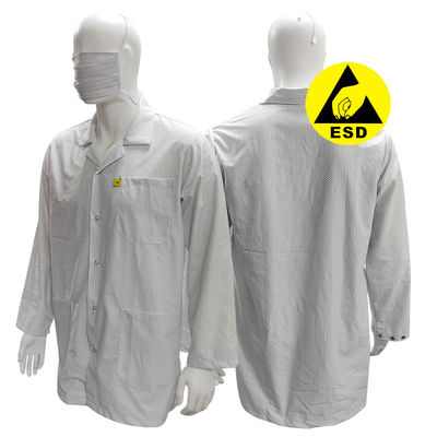 XS-10XL Καθαρό δωμάτιο Λευκό κάλυμμα ESD 96% Πολυέστερ + 4% Αντιστατικό Smock