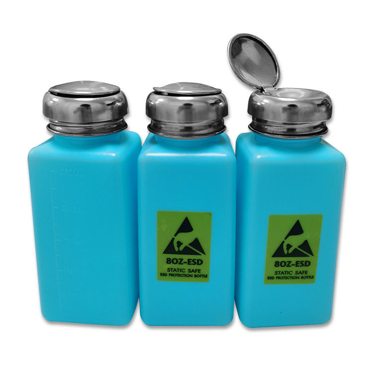 Μπλε χρώμα 8OZ μπουκαλιών αντλιών διανομέων οινοπνεύματος αποστειρωμένων δωματίων ESD πλαστικό